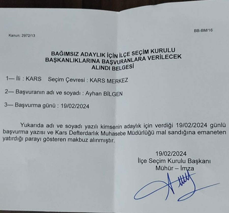 Genel Başkan Kars'tan Bağımsız Belediye Başkan Adayı